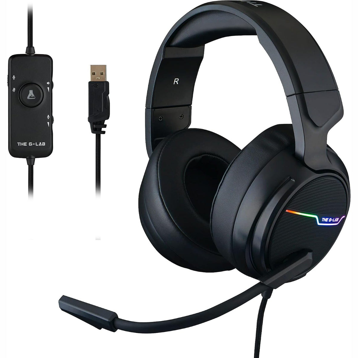 276423 - G-LAB Kufjet e Lojërave Korp Thallium - Sound Surround Dixhital USB 7.1, Mikrofon me Anulim Zhurme, RGB LED - Kompatibël me PC, PS4, PS5, E Zezë