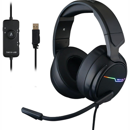 276423 - G-LAB Kufjet e Lojërave Korp Thallium - Sound Surround Dixhital USB 7.1, Mikrofon me Anulim Zhurme, RGB LED - Kompatibël me PC, PS4, PS5, E Zezë