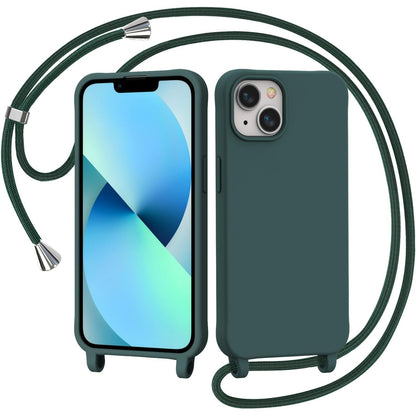 300077 - AOMYKE – Mbrojtëse për iPhone 13 / iPhone 14 me kordon, rrip qafe prej silikoni, mbrojtëse nga goditjet prej TPU, Jeshile e errët