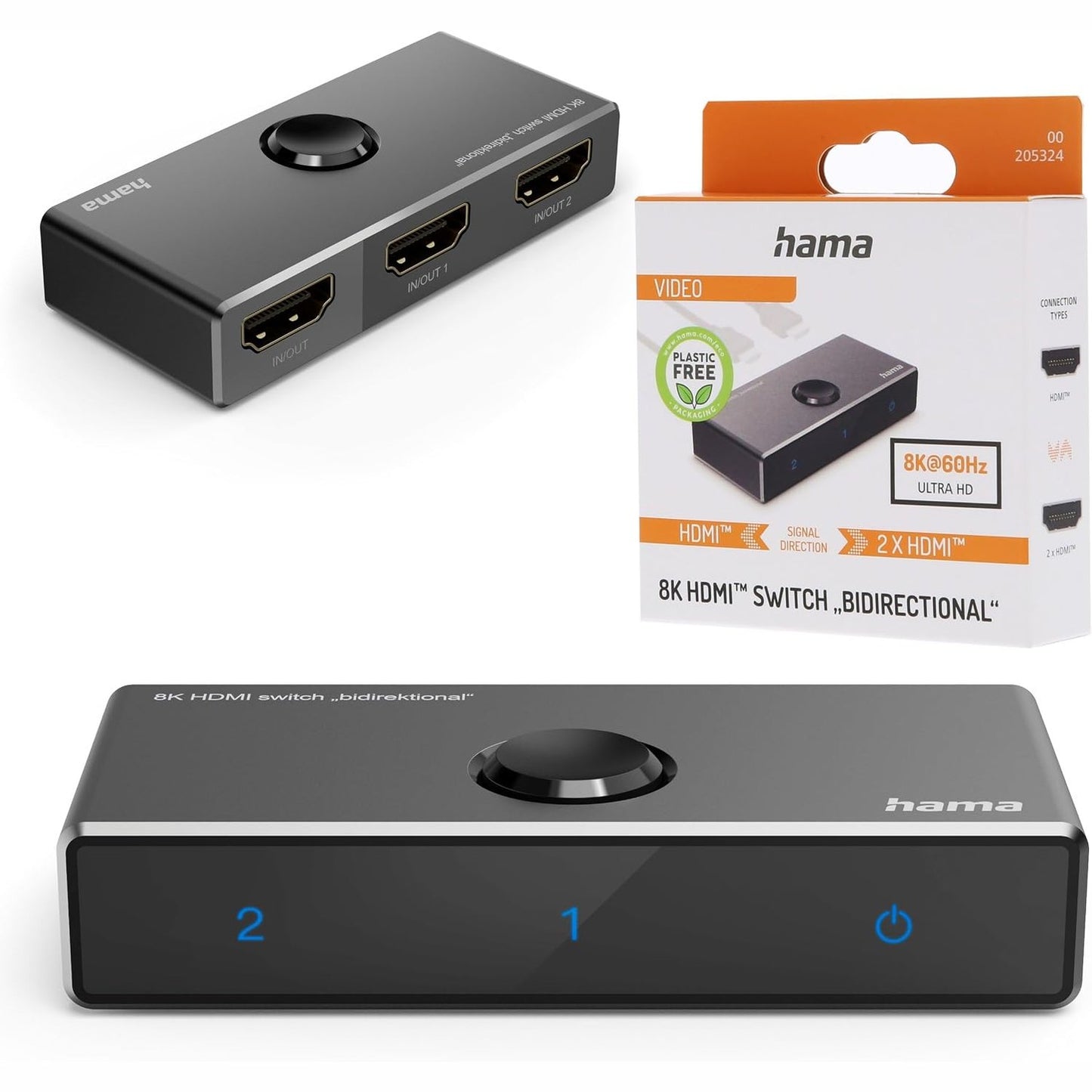 268558 - HAMA HDMI Switch 8k, HDMI switch 2 në 1 Out/1 në 2 Out, për TV, PC, monitor, Blu-ray player, konsolë, projektor, Ultra-HD, ngjyra e zezë