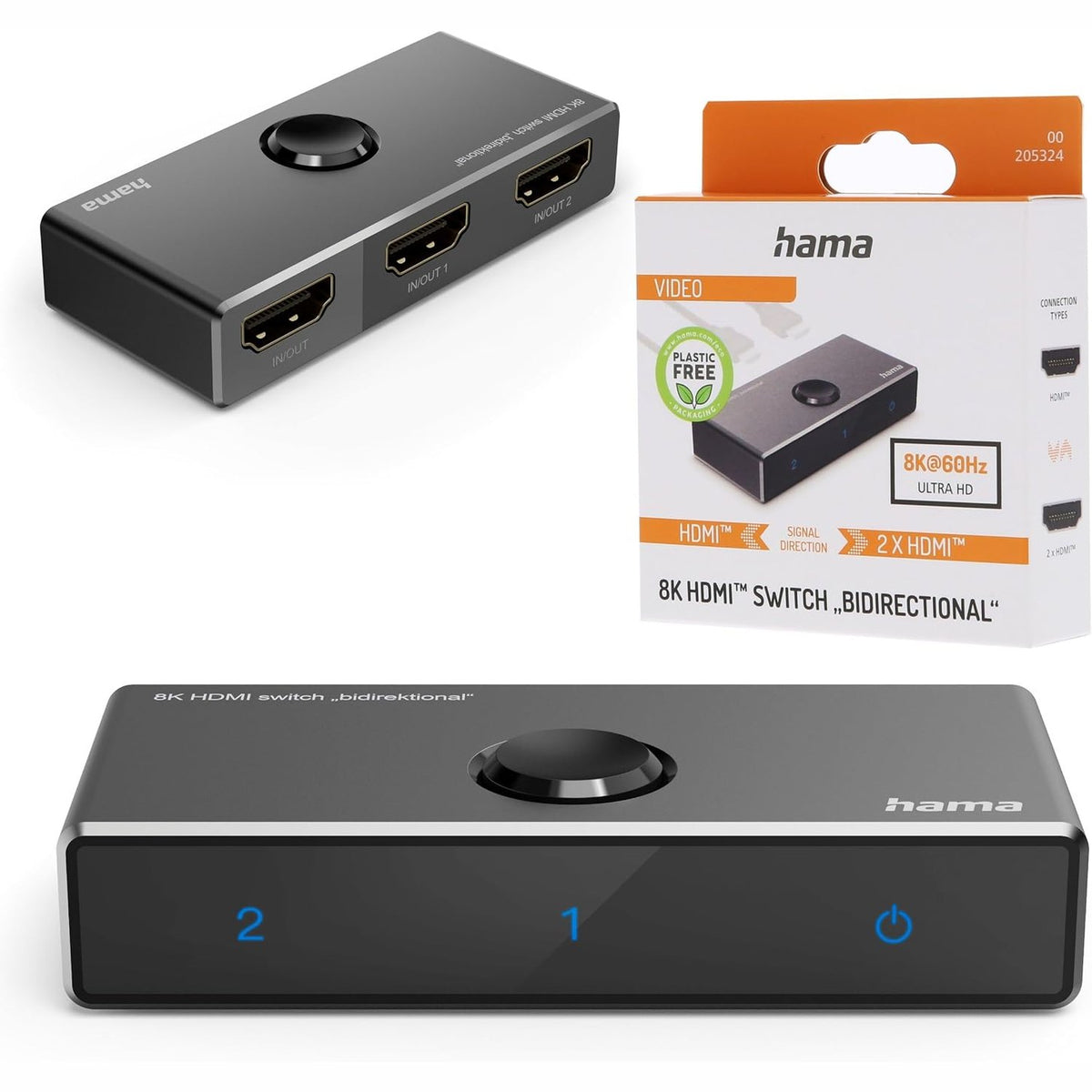 299682 - HAMA HDMI SWITCH 8K (HDMI SWITCH 2 NË 1 OUT/1 NË 2 OUT, SWITCH 8K PËR TV, PC, MONITOR, BLU-RAY PLAYER, KONSOLË, PROJEKTOR, ADAPTOR PËR LOJËRA, KINEMA NË SHTËPI NË ULTRA-HD) I ZI