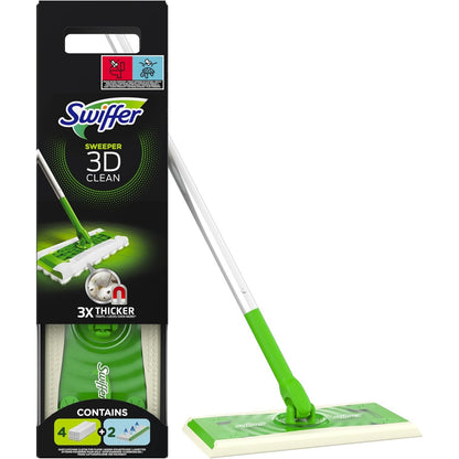 272123 - SWIFFER Fshesë dhe mopë dyshemeje 3D, 1 dorezë, 4 lecka për kapjen e pluhurit dhe 2 lecka për pastrimin e dyshemesë