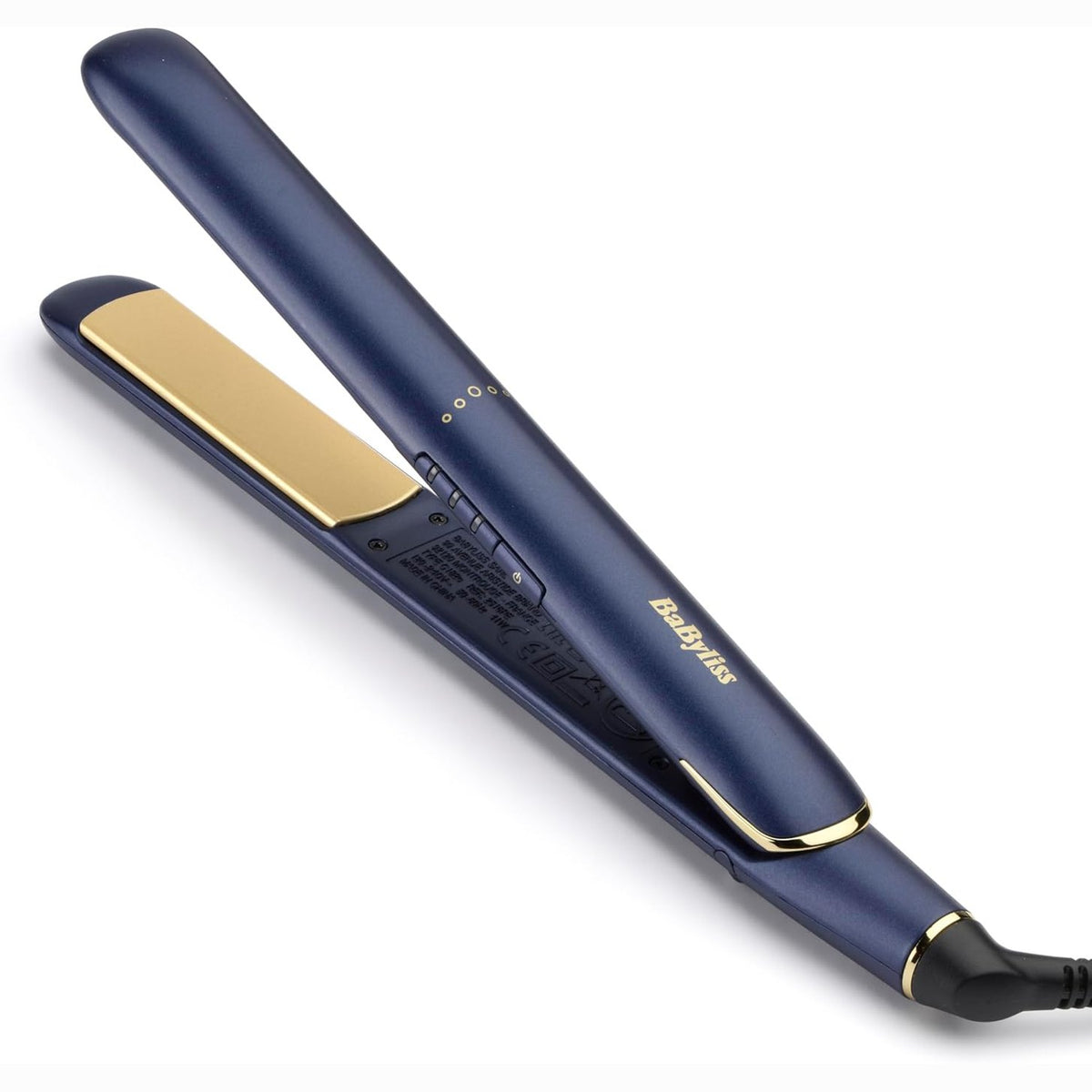 335837 - BABYLISS Drejtuese flokësh Midnight Luxe, Pllaka lundruese prej titaniumi-qeramike, gati për t’u përdorur në 30 sekonda, 3 cilësime temperature deri në 235C, Blu, 2516PE