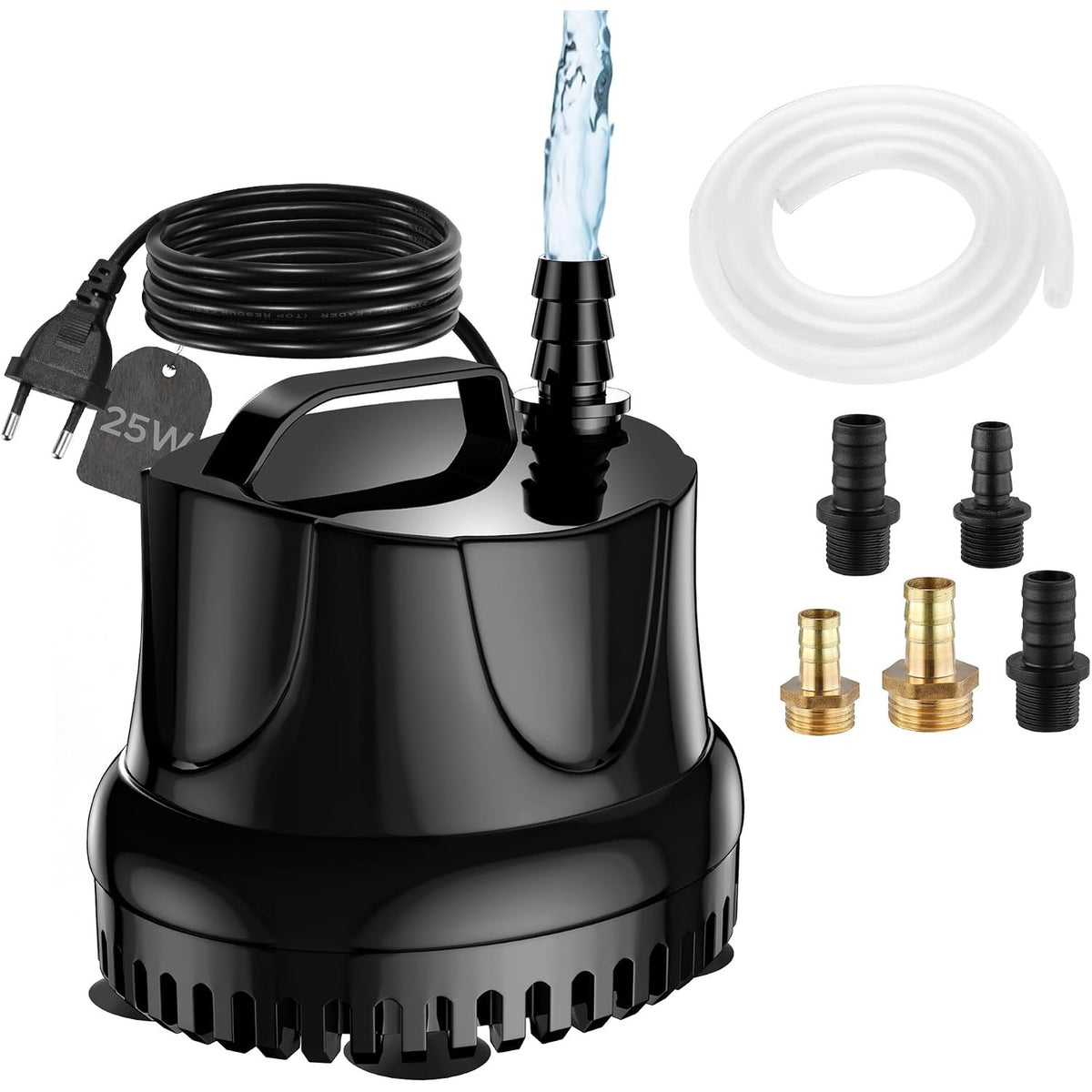 314400 - Lnicez - Pompë uji zhytëse 25W, 1500 L/H, për shatërvanë kopshti dhe akuariume, 5 gryka, tub fleksibël 1.5M