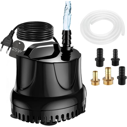 314400 - Lnicez - Pompë uji zhytëse 25W, 1500 L/H, për shatërvanë kopshti dhe akuariume, 5 gryka, tub fleksibël 1.5M