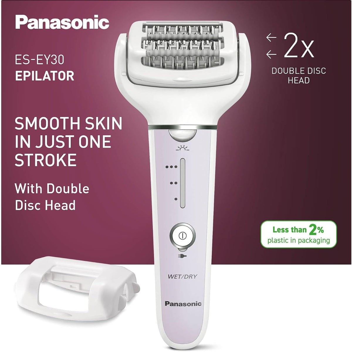 296571 - Panasonic ES-EY30 Depilator i lagësht/i thatë për femra, me disk të dyfishtë me 60 piskatore, kokë rrotulluese 90°, 3 shpejtësi, dritë LED, funksionim 30 minuta, pa tel
