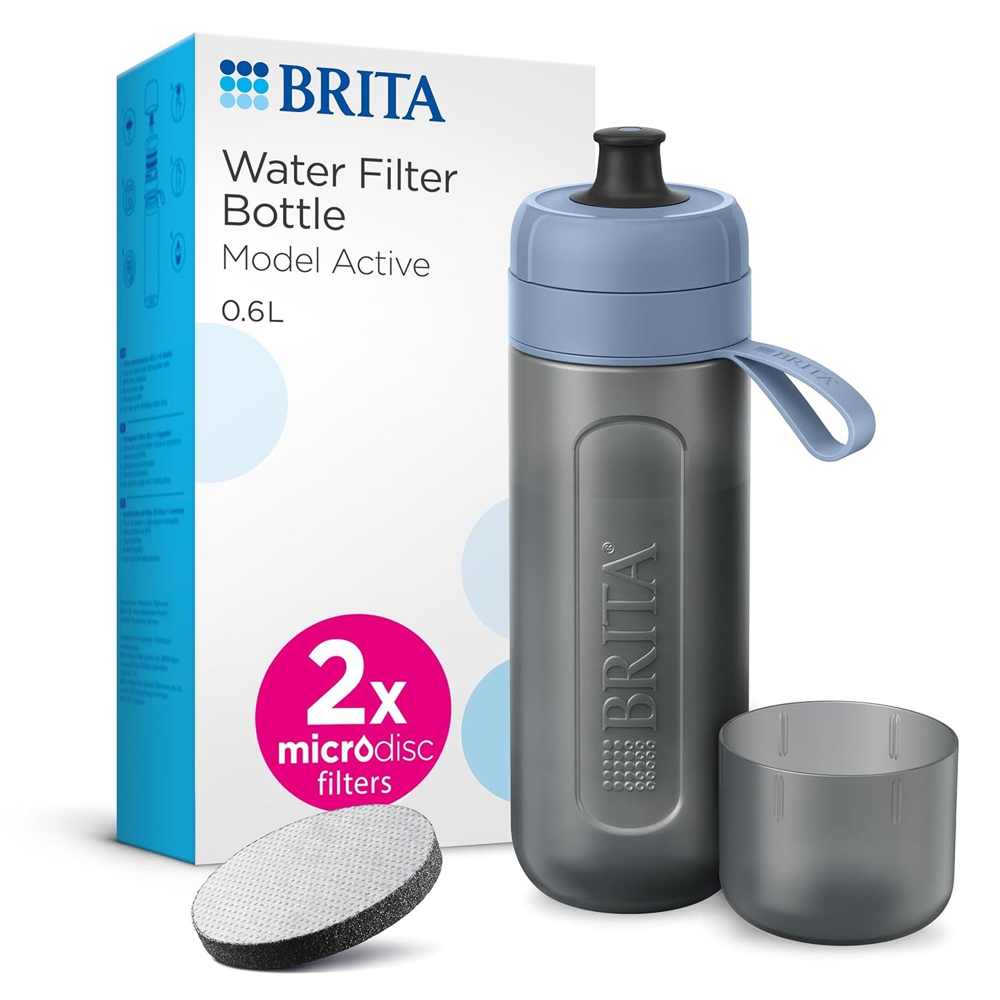 215598 - BRITA Shishja me filtër Active ngjyrë blu pastel (0.6l) me 2 filtra MicroDisc
