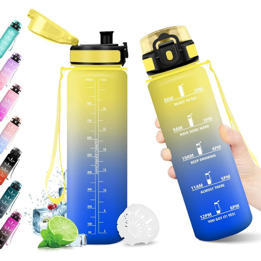 200991 - KOLLYKOLLA Shishe Uji Sportive 1L, e Papërshkueshme nga Rrjedhjet, me Filtër Pa BPA dhe Kohëmatës, Ripërdorshme për të Rritur, Shkollë, Sport, Zyrë, Yoga, Kamping