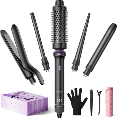 298067 - BESTOPE PRO Hekur kaçurrelash, Set 5-në-1 me drejtues flokësh, Furçë termike, 3 hekura kaçurrelash qeramikë (9mm-25mm), 13 cilësime temperature