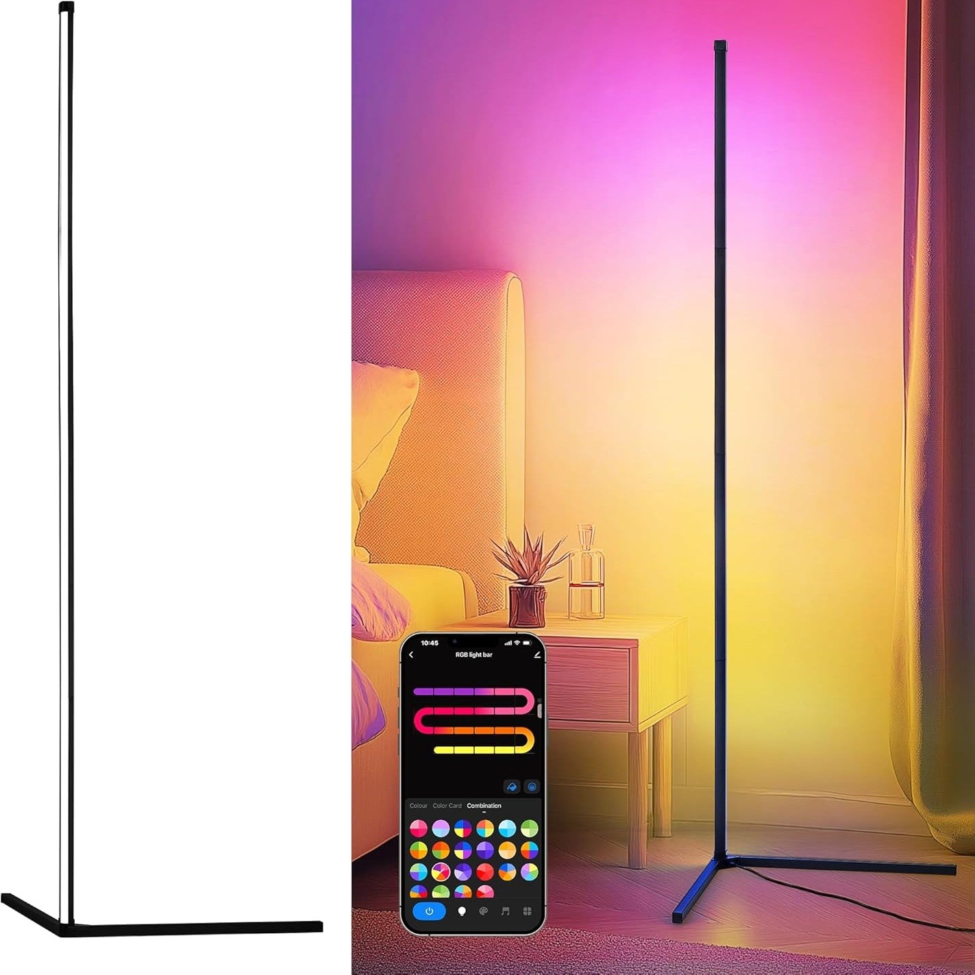 221702 - LUMINEXDESIGNS Llambë Dyshemeje LED RGB 150cm, Kontroll Zëri Alexa, Ndriçim Ambient, për Dhomë Ndenjeje dhe Dhomë Lojërash
