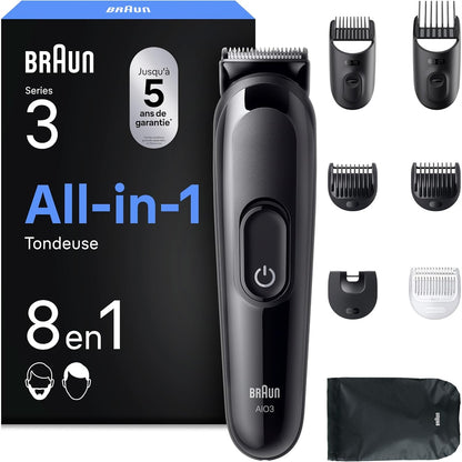 316157 - BRAUN Makinë prerëse Multigroom All-in-One Seria 3 AIO3545, e zezë, 8-në-1, 14 gjatësi, bateri 50 minuta