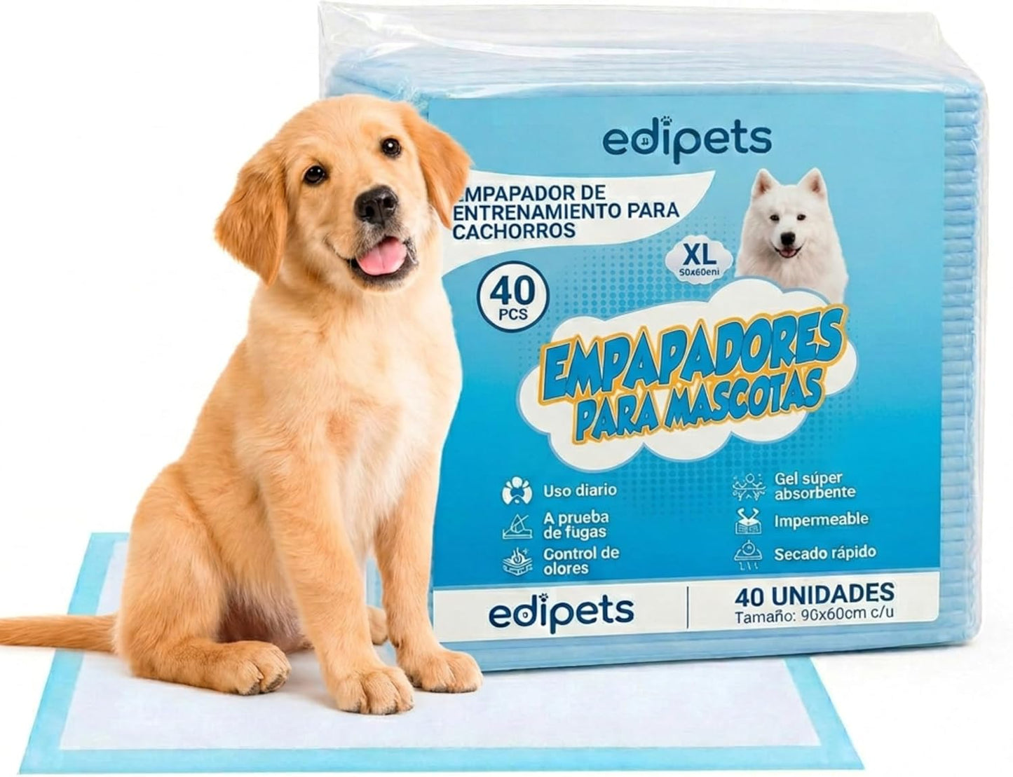 256104 - EDIPETS JASTËK STËRVITJE PËR QEN, JASTËK STËRVITJE NJËPËRDORIMSH, 60x90CM, PAKO ME 40 COPË