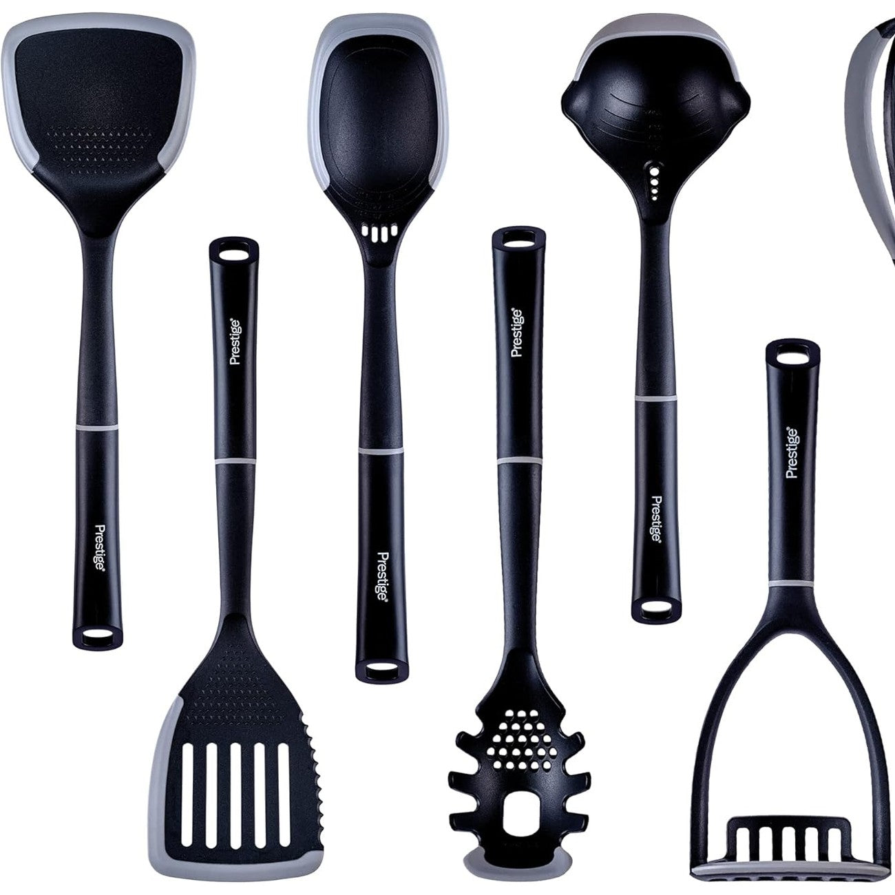 221506 - PRESTIGE Set Enësh Kuzhine 2-në-1 me 7 Pjesë, skaje silikoni rezistent ndaj gërvishtjeve, e zezë dhe gri