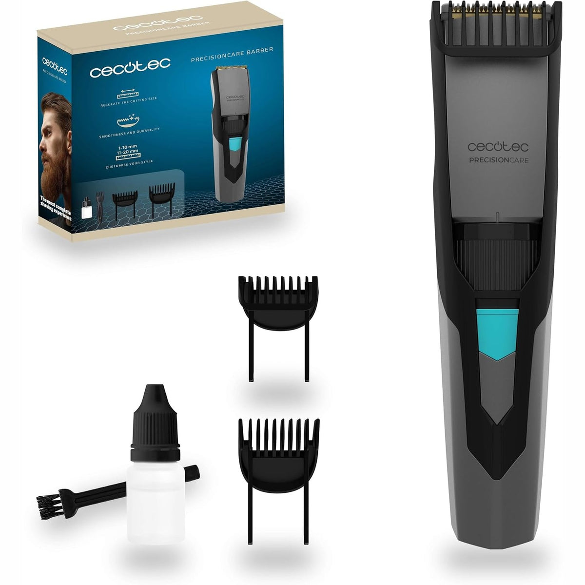 306426 - Cecotec Makinë prerëse flokësh pa tel PrecisionCare Barber, me tehe çeliku inox, krehër 1-10 mm dhe 11-20 mm, jetëgjatësi baterie 1 orë