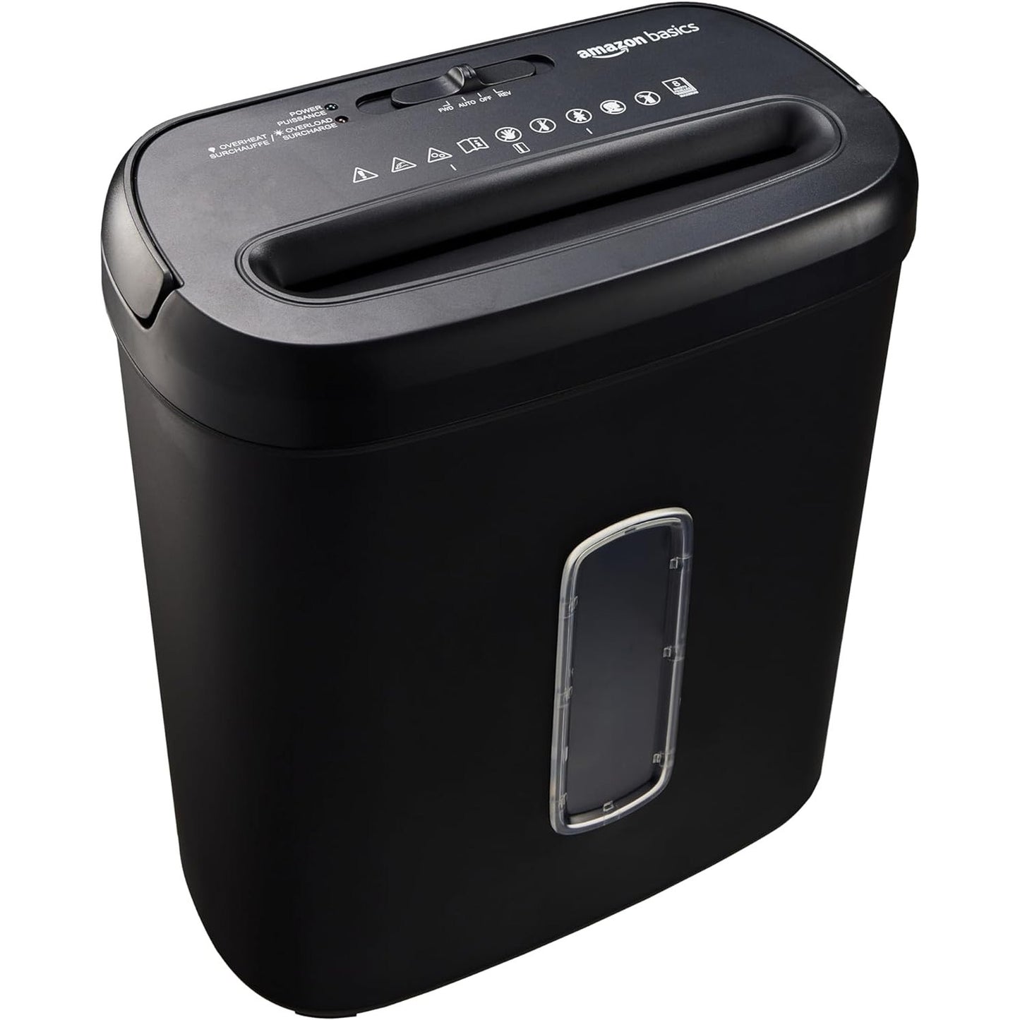 273231 - AMAZON BASICS Shredder letre me prerje tërthore, 8 fletë për letër dhe kartash krediti, Model i ri, i zi