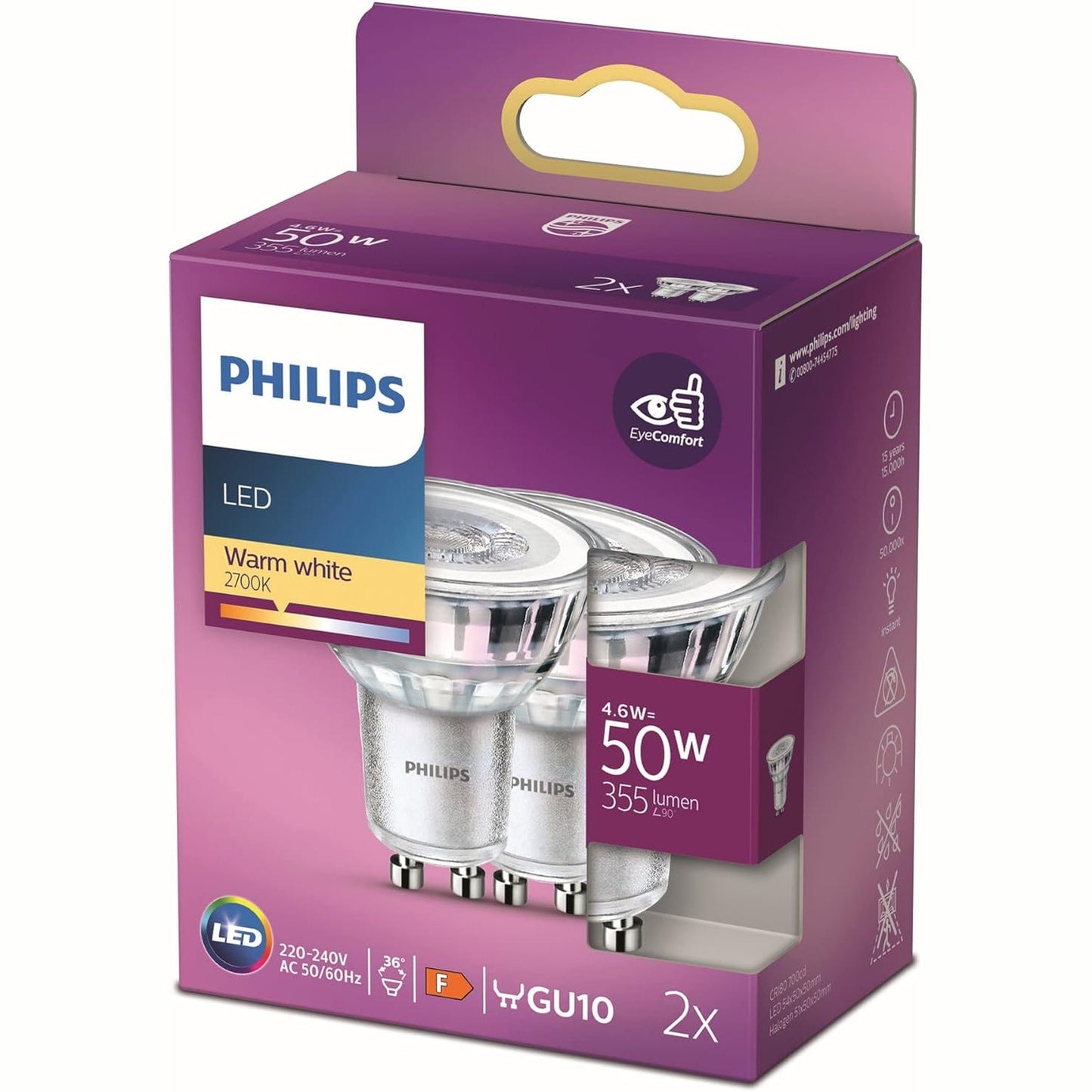 263751 - PHILIPS Llampa LED Classic GU10, 50 W, Reflektor, E bardhë e ngrohtë