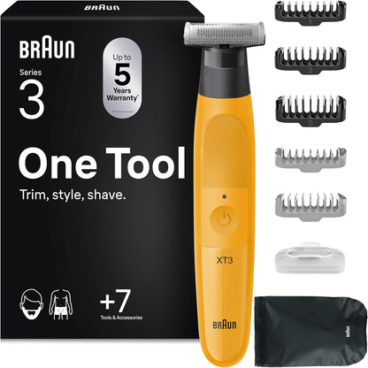 316318 - BRAUN Makinë prerëse XT3205 për fytyrën dhe trupin, 7 aksesorë, rroje elektrike, bateri 45 minuta, e papërshkueshme nga uji, e verdhë