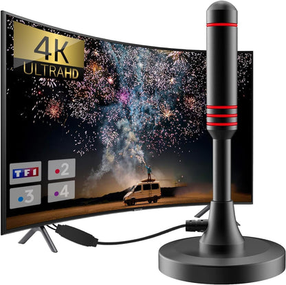 189959 - ANTENA T808 - Antenë Televizive e Brendshme e Fuqishme, 360°, 1080P 4K me Rreze Veprimi 500 km dhe Kabllo Koaksiale 5 m, Bazë Magnetike