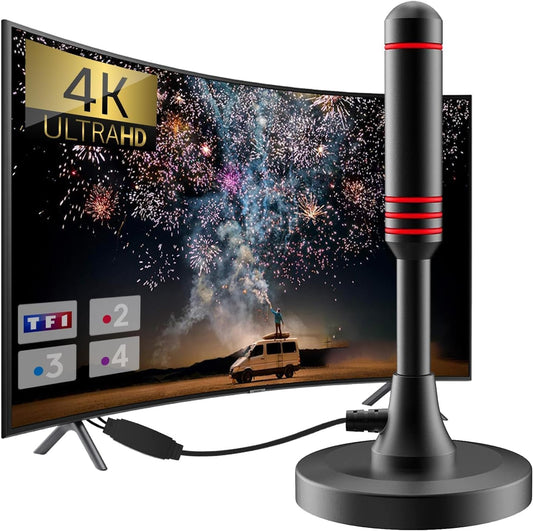 189959 - ANTENA T808 - Antenë Televizive e Brendshme e Fuqishme, 360°, 1080P 4K me Rreze Veprimi 500 km dhe Kabllo Koaksiale 5 m, Bazë Magnetike