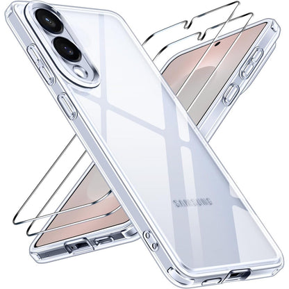 267318 - IVOLER Mbrojtëse transparente jo e verdhë për Samsung Galaxy S25 Edge, 1 mbulesë telefoni me 1 mbrojtëse ekrani prej qelqi të temperuar, mbrojtëse transparente mbrojtëse rezistente ndaj goditjeve, mbrojtëse e hollë transparente