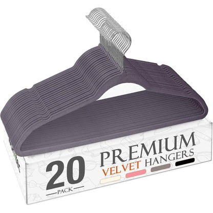 169213 - WOHNTEC Varëse rrobash prej kadifeje gri, Set 20 copë - me rrotullim 360°, për këmisha, kostume, triko, pantallona - Kursyejnë hapësirë, nuk rrëshqasin dhe janë të qëndrueshme