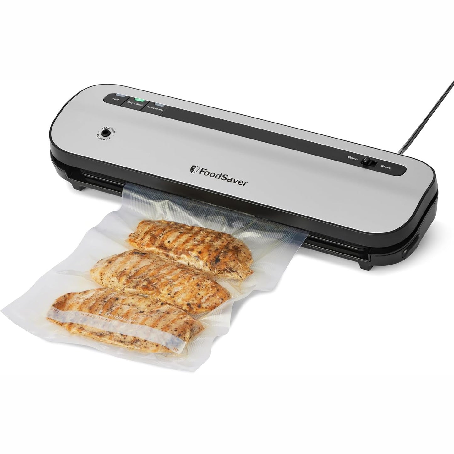288287 - FOODSAVER Mbulesë kompakte me vakum, Freski e garantuar deri në 5 herë më e gjatë*, 50% më kompakte**, 1 rrotull (28 cm x 2.43 m), 2 qese vulosëse (0.94 L), 2 qese me zip (0.94 L) | VS1290X
