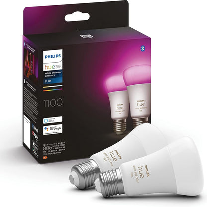 187093 - PHILIPS Hue - Llampë LED Inteligjente White and Color Ambiance me Bluetooth, Errësuesi E27, 9W, Set me 2 Copë