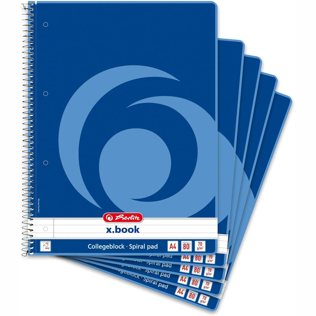 299852 - HERLITZ - Collegeblock x.book A4, me vija, 160 faqe, me kufij të brendshëm, 5 copë