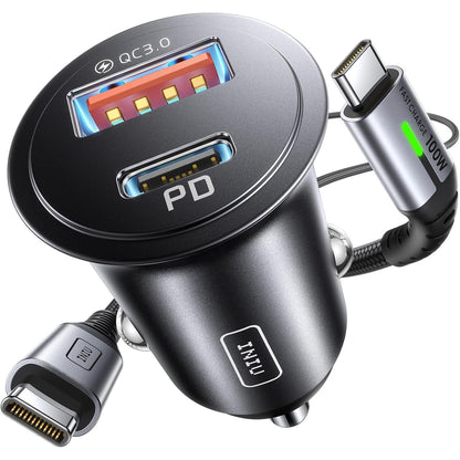 274242 - INIU Çakmak USB C, Karikues Makine 60W me 2 Porta dhe Ngarkim të Shpejtë, Kabllo 1m, 100W QC 3.0, Prizë 12V për iPhone 16 15 Pro Max Mini Plus Samsung S25 Huawei Xiaomi AirPods