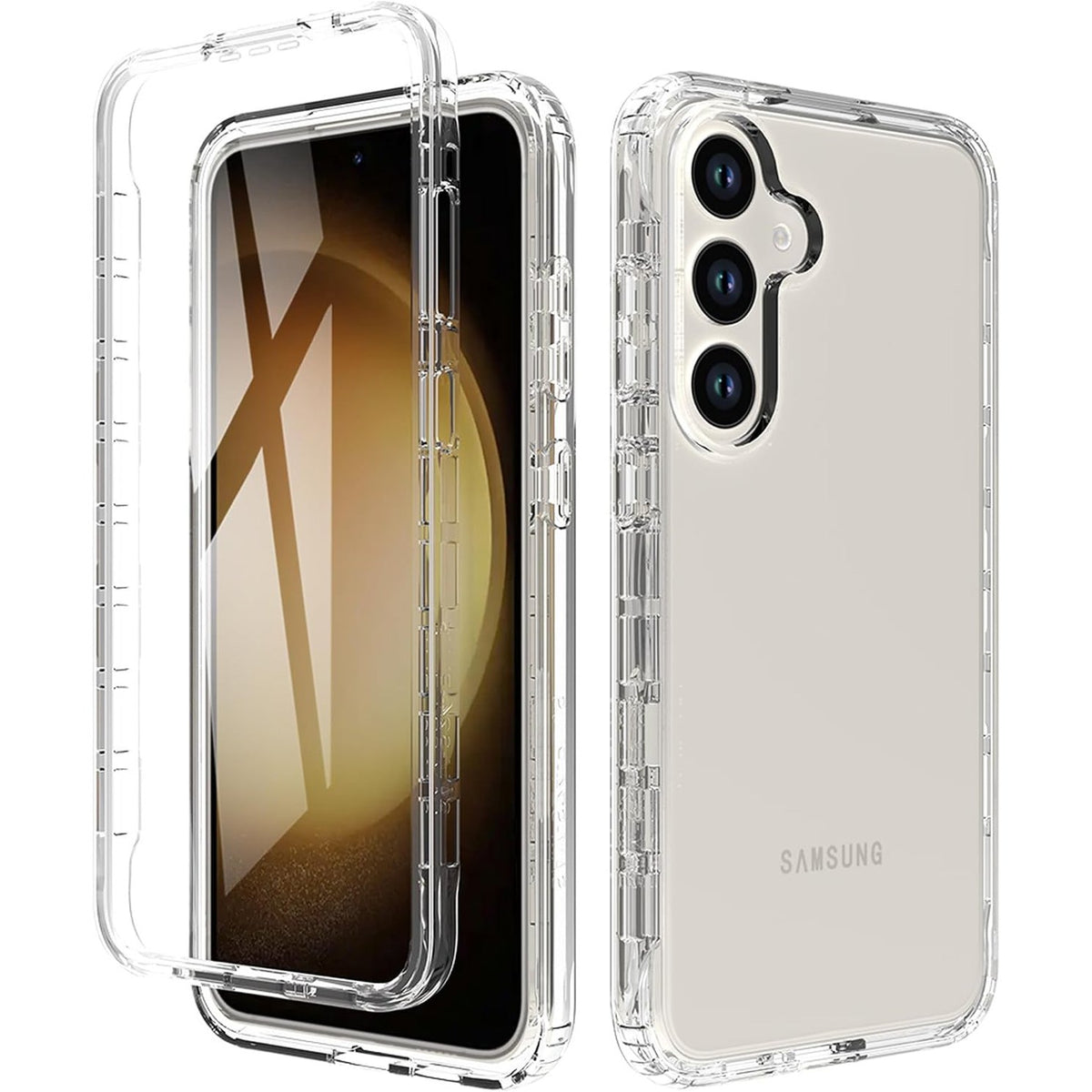 296333 - ESTH® Mbrojtëse transparente TPU për Samsung Galaxy S24 Plus, mbrojtje 360°, rezistente ndaj goditjeve dhe pluhurit, e blinduar me parakolp PC dhe mbrojtëse ekrani, kristal