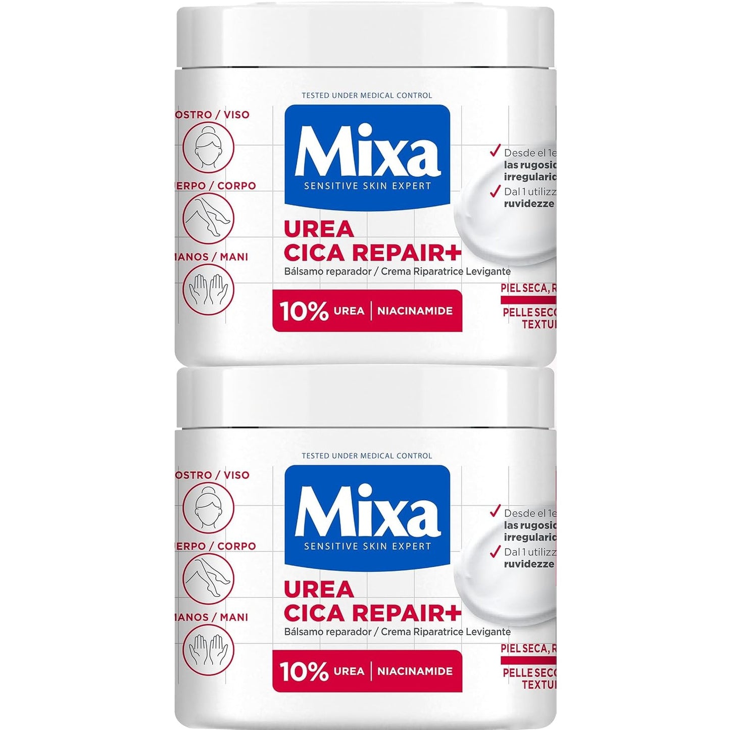 294132 - MIXA Krem trupi me ure dhe Cica Repair+, 400 ml x2, për lëkurë shumë të thatë me 10% [Ure + Pantenol], I përshtatshëm për lëkurë të ndjeshme