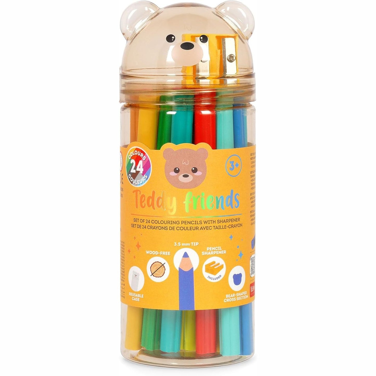 320364 - Legami Set me 24 lapsa me ngjyra Teddy Friends me mprehëse, lapsa pa dru, enë PET e ripërdorshme