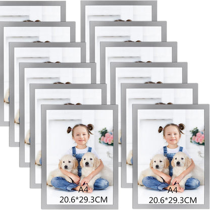 214863 - RLAVBL Korniza Magnetike A4, Set me 12 copë, Korniza Pikturash të Argjendta me Mbështjellëse Vetëngjitëse
