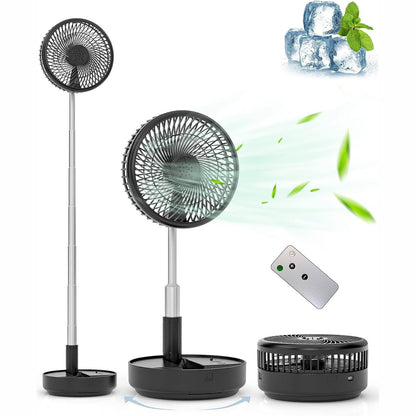 312849 - PRIMEVOLVE Ventilator Portativ me Pedestal Lëkundës, i Rikarikueshëm, Funksionon me Bateri, Ventilator Dyshemeje/Tavoline USB me Telekomandë, Dhomë Gjumi, Kamping, Udhëtim, i Zi, 19.6 cm
