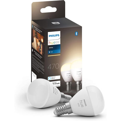 260606 - PHILIPS Llampa LED inteligjente Hue White Luster E14, e pajtueshme me Bluetooth, pako me 2, funksionon me Alexa, Google Assistant dhe Apple HomeKit, nuancë e bardhë