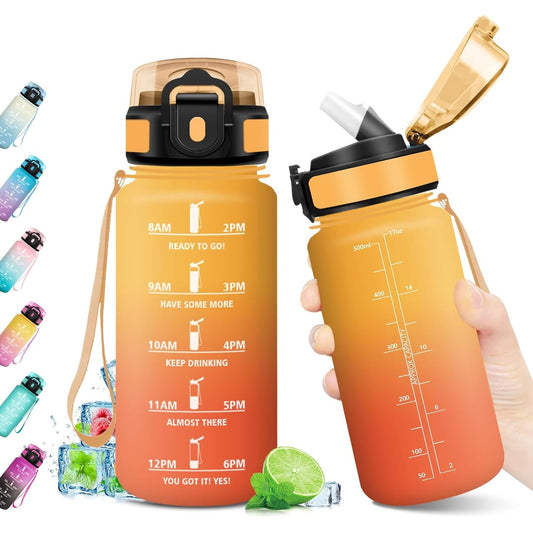 253486 - Shishe Uji Sportive 500 ml, e Papërshkueshme nga Rrjedhjet, pa BPA, me Kashtë, e Ripërdorshme, për Fëmijë, Zyrë, Sporte, Yoga, Fitnes, Ecje në Natyrë