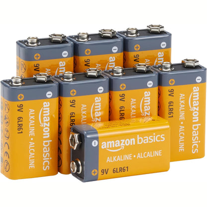 299914 - AMAZON BASICS Pako me 8 bateri alkaline 9V, 9V/6LR61, afat ruajtjeje 5-vjeçar, për detektorë tymi/monoksidi karboni, pajisje elektronike dhe audio