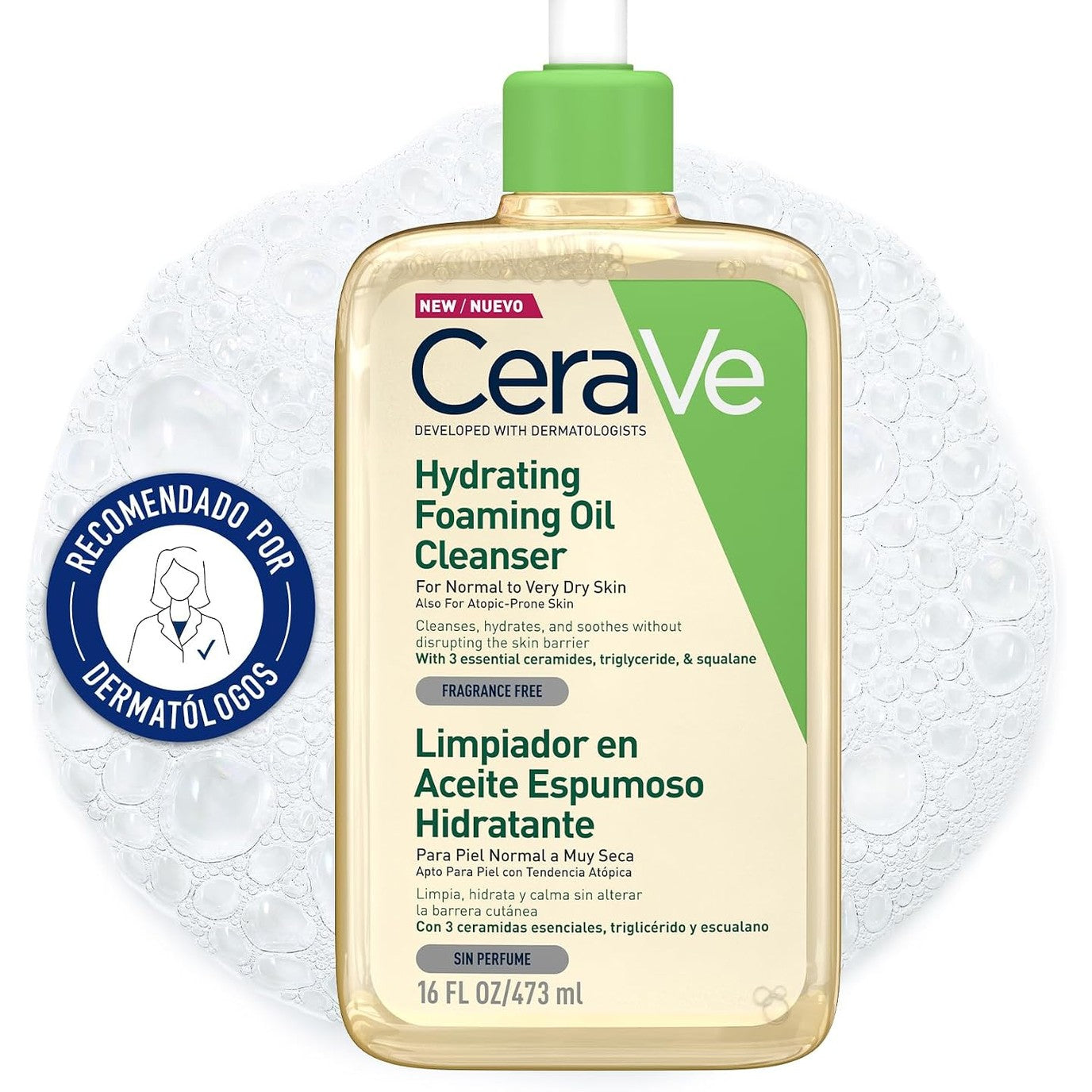 272101 - CERAVE Vaj Pastrues me Shkumë për Lëkurë të Thatë deri në Shumë të Thatë, 473 ml, 3 Ceramide Esenciale, Trigliceride, Skualan Vegan