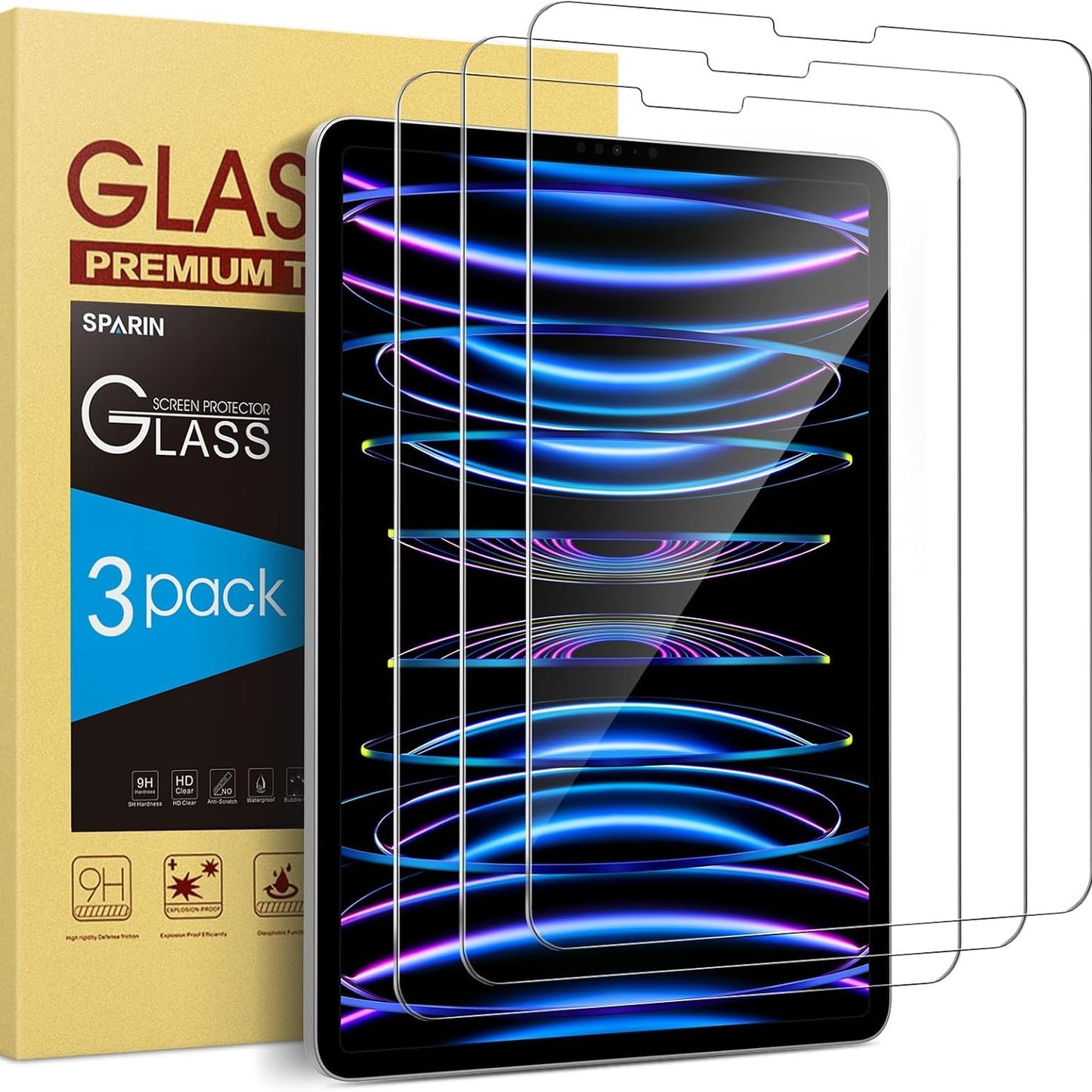 267326 - SPARIN Mbrojtës ekrani prej qelqi të temperuar për iPad Pro 11 inç 2022/2021/2020, iPad Air gjenerata e 5-të 2022 dhe iPad Air 4 2020, fortësi 9H, rezistent ndaj gërvishtjeve, pako me 3 copë