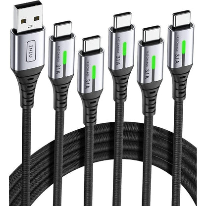 266913 - INIU Kabllo USB Type-C [Pako me 5 copë], Kabllo USB C 3.1A për karikim të shpejtë, Kabllo karikimi USB në USB C i thurur me najlon për iPhone 16 15 Samsung Galaxy S21 S20 S9 Note 10 Google Pixel ETC (1m+1m+2m+2m+0.5m)