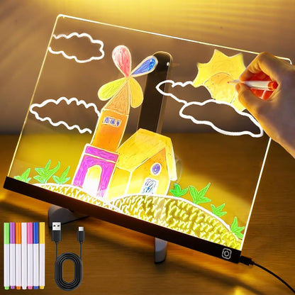 266925 - PICKONA Tabela e Njoftimeve LED me Ngjyra, Akrilik 30x20cm, 7 Ngjyra, Stilolaps dhe Mbështetëse, Tabela e Vizatimit LED me Ndriçim