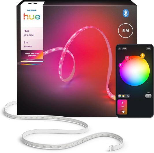 170107 - PHILIPS Hue Flux - Shirit LED i Brendshëm, 1200 lm, 5m, Ndriçim Fleksibël, Ngjyra Chromasync™, RGBWWIC, i Prerë dhe i Zgjatshëm, Kontroll me Zë dhe Aplikacion, WACA