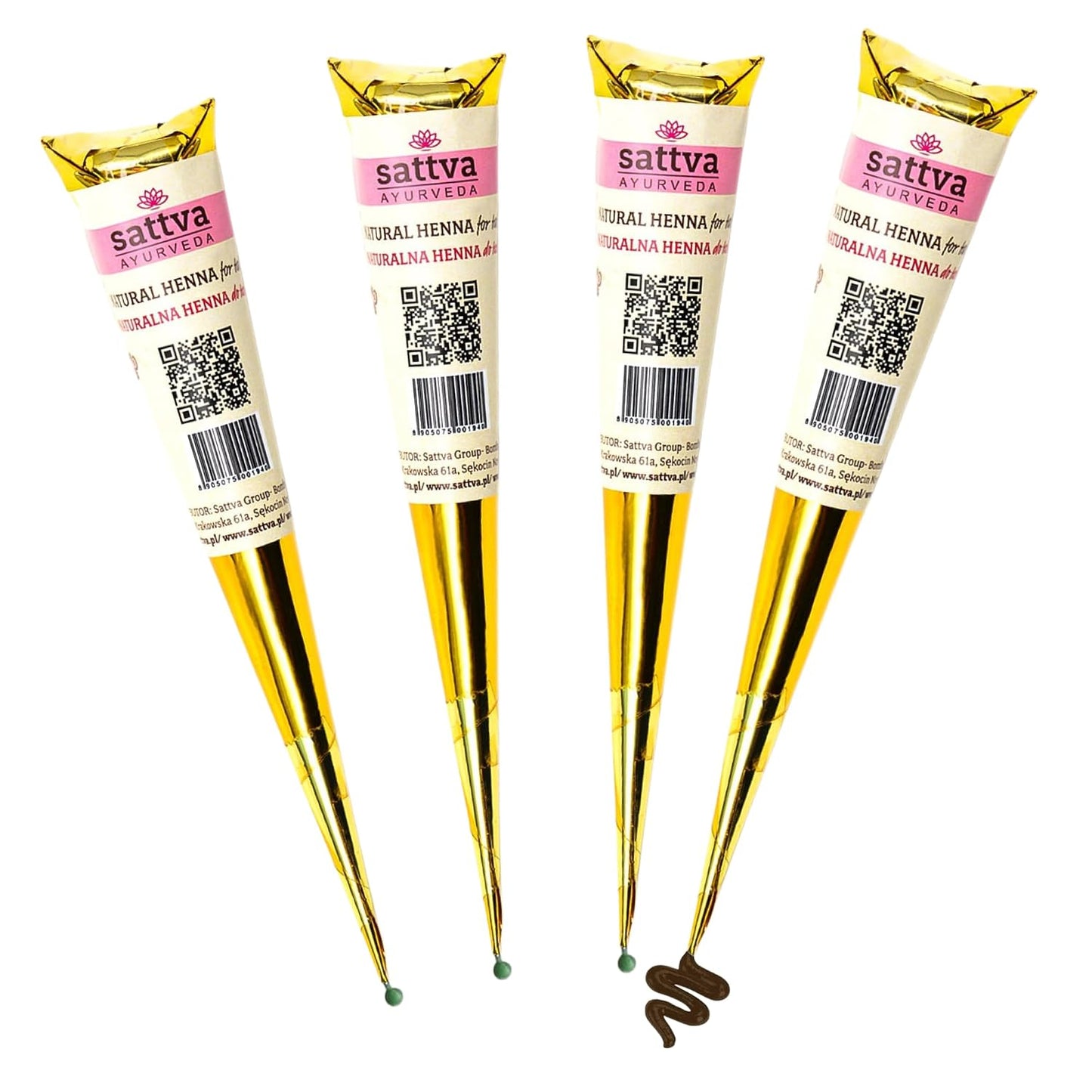 294522 - SATTVA AYURVEDA - Kafe natyrale kafe e kënës - 4 kone x 30g - Pa amoniak, pa PPD - Perfekte për dizajne kafe të kënës dhe efekt njollash