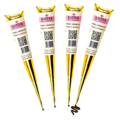 294522 - SATTVA AYURVEDA - Kafe natyrale kafe e kënës - 4 kone x 30g - Pa amoniak, pa PPD - Perfekte për dizajne kafe të kënës dhe efekt njollash