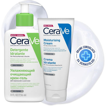 336160 - CERAVE Set kujdesi për lëkurën për lëkurë të thatë, krem hidratues 177 ml + pastrues hidratues për lëkurë normale deri të thatë