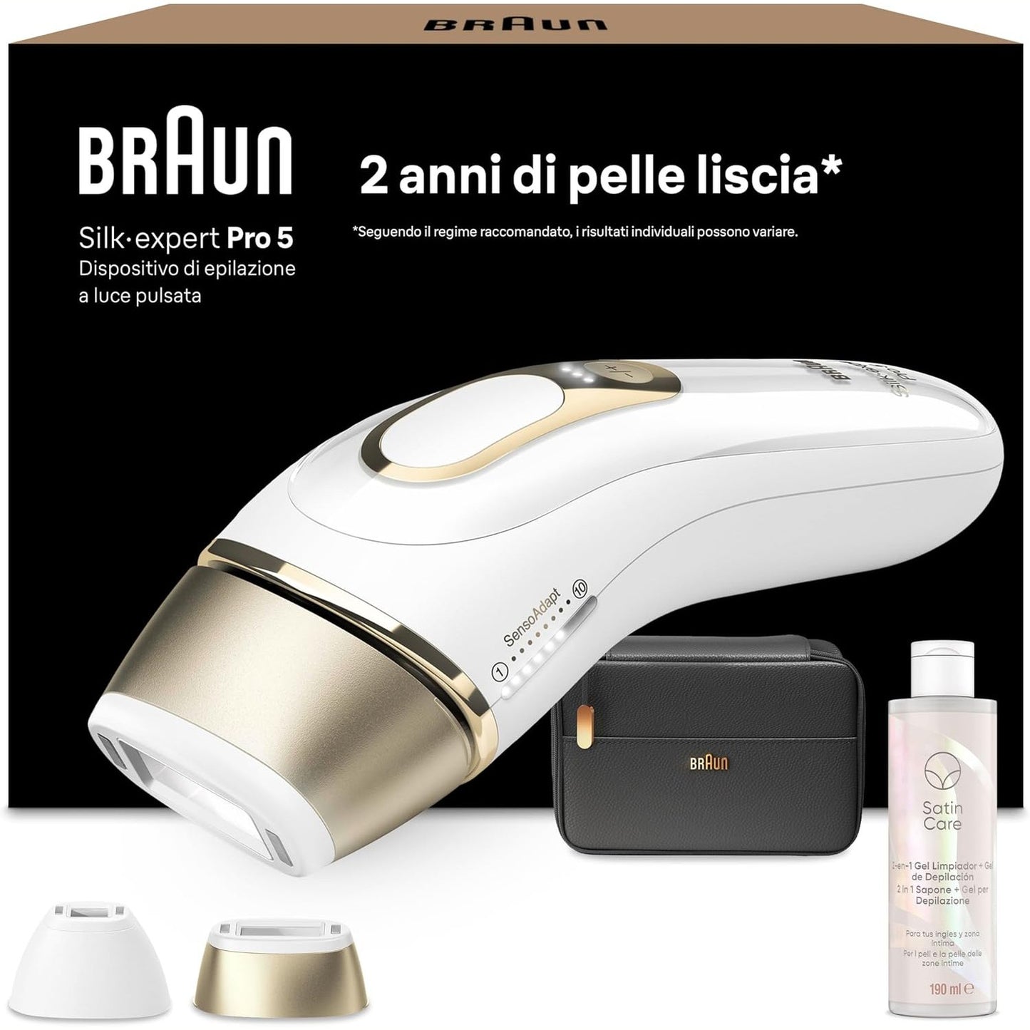 271003 - BRAUN Depilator me dritë pulsuese Silk Expert Pro 5, Alternativë ndaj depilimit me lazer, me kuti, 2 koka, PL5140