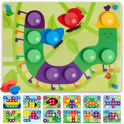 141509 - Nene Toys – puzzle druri për përputhje ngjyrash për fëmijë 2+ vjeç, lojë Montessori me kunja dhe kartela druri, lodër edukative për zhvillimin e aftësive.