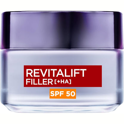302208 - L'ORÉAL PARIS Krem ditor kundër plakjes me acid hialuronik dhe SPF 50 Revitalift Filler, 50 ml; Mbush rrudhat dhe vijat e holla