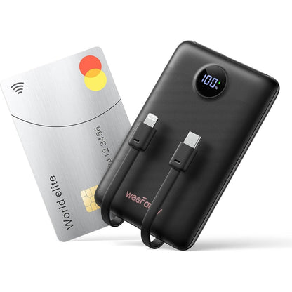 273506 - WEEFANCY Mini Bateri e jashtme 10000 mAh, Power Bank me karikim të shpejtë 22.5W, 2 kabllo të integruara, dalje USB-C, ultra i hollë dhe i lehtë për iPhone/Samsung/Tabletë