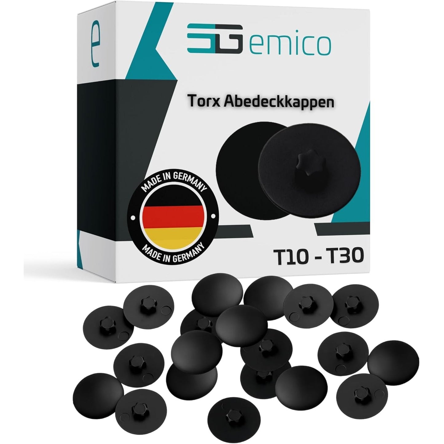 248830 - EMICO KAPAKË PËR VIDA TORX T20 - Të zeza, 100 copë, LDPE fleksibël, Pa mbetje, fiksim të saktë